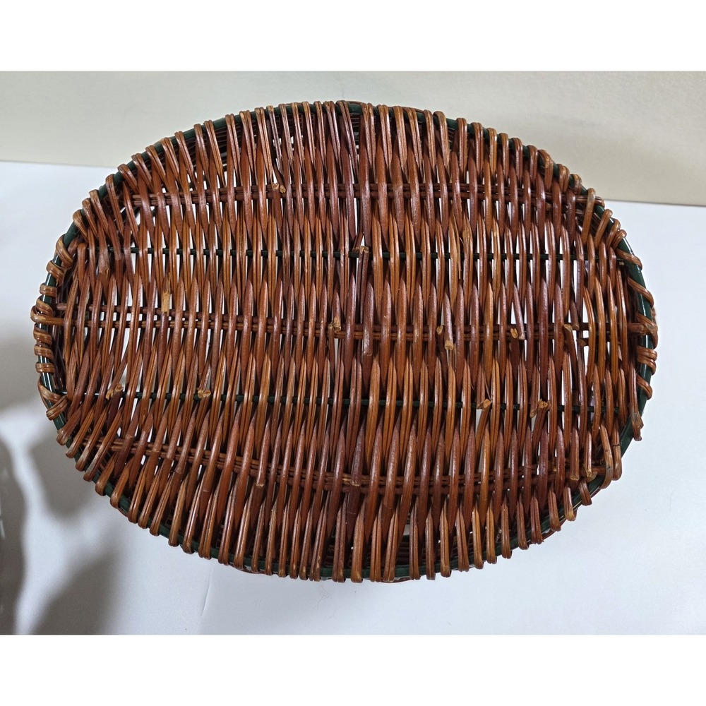 Vtg Pair Metal & Wicker Nesting Baskets W/Fruit Detail & Handles Oval Shape - Picture 7 of 8
